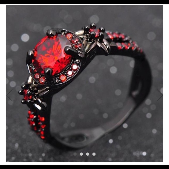 Round Cut Ruby Black Promise Ring - Picture 2 of 3